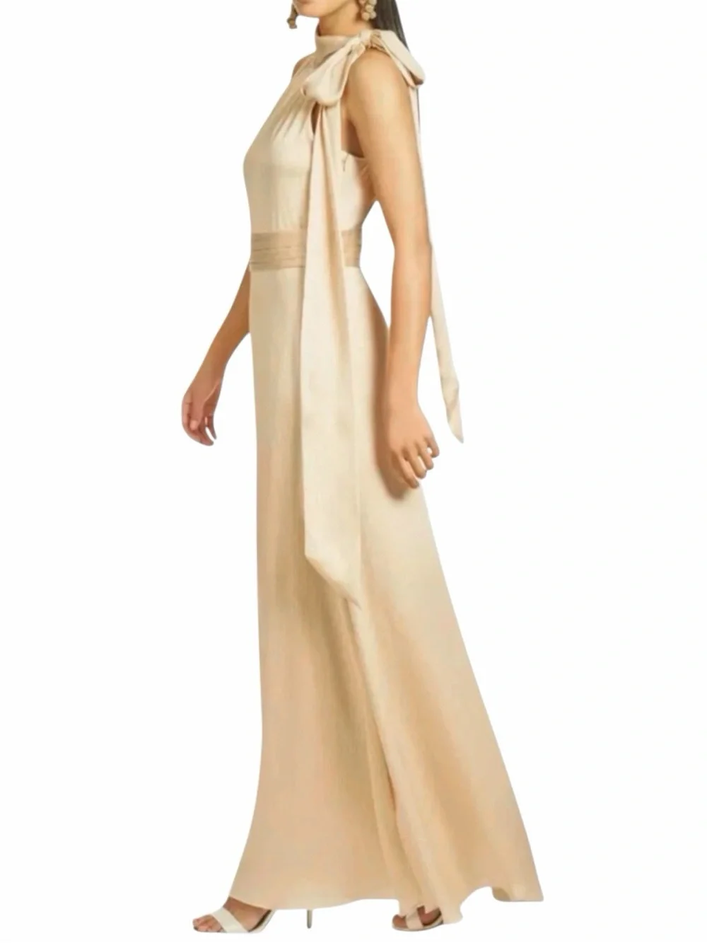 NWT SACHIN + BABI Champagne Cream Sleeveless Tie Neck Dress Gown Size 4
